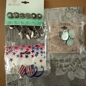 NWT Decree Silver and Multicolor Earring Collection and ring